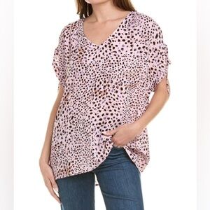 CABI Seaside Top Style 5980 Pink Leopard Dolman Cinch Sleeve